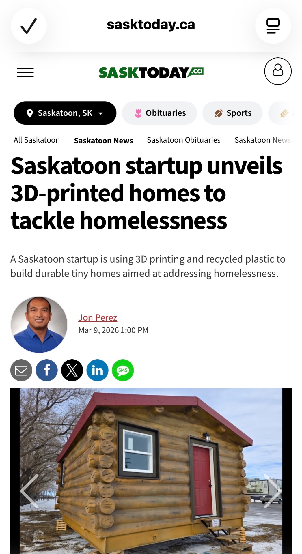Saskatoon startup unveils 3D-printed homes to tackle homelessness